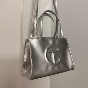 Telfar small silver shopper bag